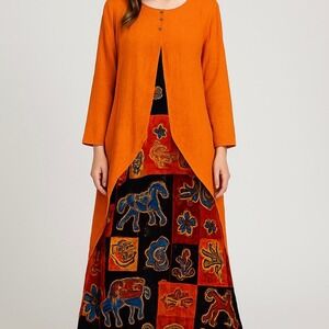 Cellabie Maxi Dress Lagenlook Artsy Art To Wear XL‎ Tribal Patchwork Lightweight